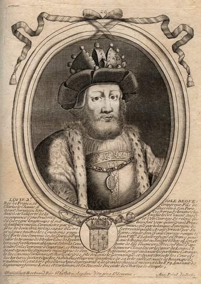Portret van Lodewijk II de Stotteraar of de Luie (846 - 879), Koning van de Franken - Lodewijk II de Stotteraar 848 tot 879 - gravure uit 