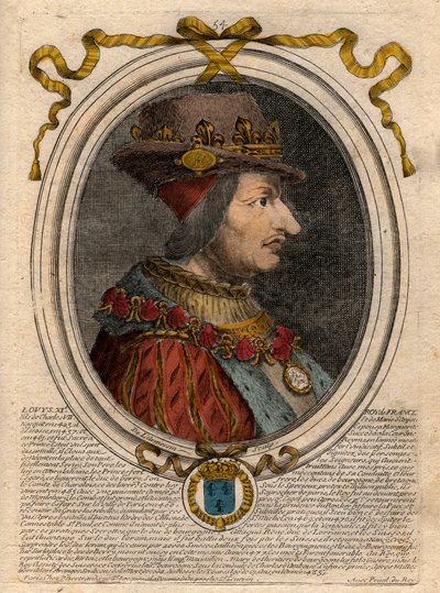 Portret van Lodewijk XI (1423-1483), koning van Frankrijk - Portret van Lodewijk XI van Frankrijk (1423-1483), koning van Frankrijk - gravure uit 