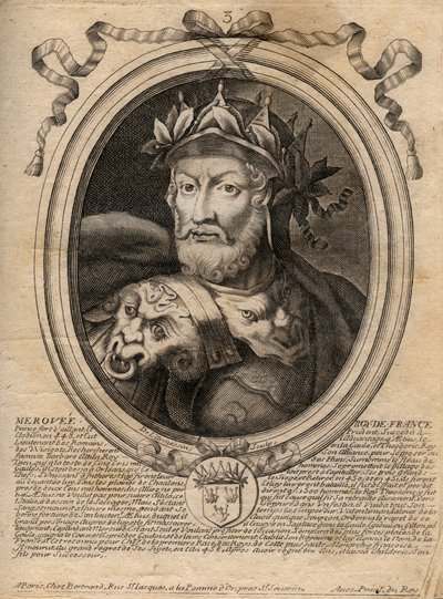 Portret van Merovee of Merovech, eerste koning van de Merovingische dynastie - Gravure uit 