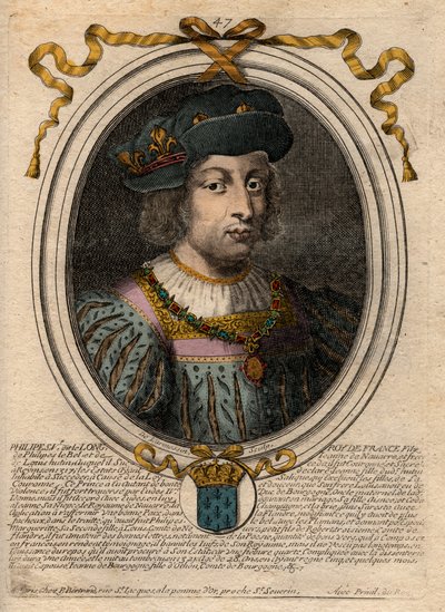 Portret van Filips V de Lange (1294-1322), koning van Frankrijk - gravure uit 