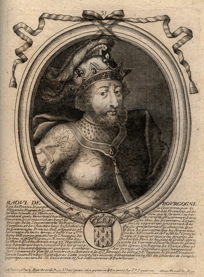Portret van Raoul van Frankrijk (of Rodolphe, ca. 890-936) Koning van de Franken - Gravure uit 