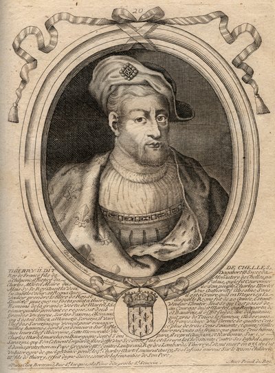 Portret van Thierry IV (713-737) koning van de Franken van 721 tot 737 - Gravure uit 