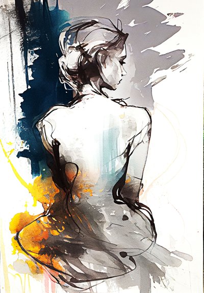 Vrouw Zittend, Sereniteit in Silhouet door F. Abderrahim