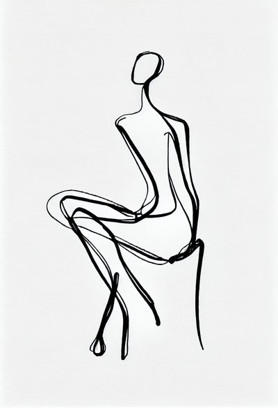 Zittende vrouw een lijntekening silhouet door F. Abderrahim