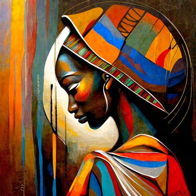 Abstracte kunst: Afrikaanse vrouw in gebed door F. Abderrahim