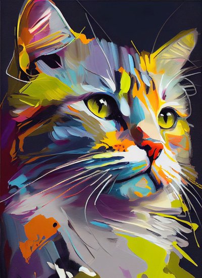 Abstracte schattige kat, Olieverf penseelstreken door F. Abderrahim