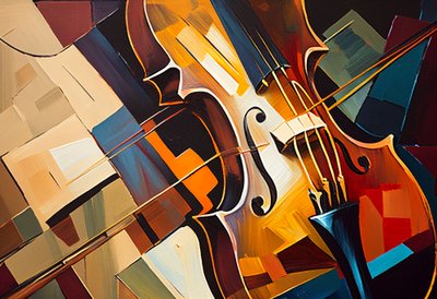 Abstracte viool schilderij, muziek canvas door F. Abderrahim