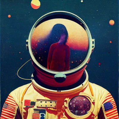 Abstract astronaut schilderij in de ruimte door F. Abderrahim