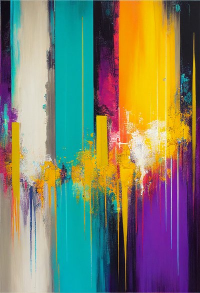 Abstracte compositie, levendige & warme kleur door F. Abderrahim