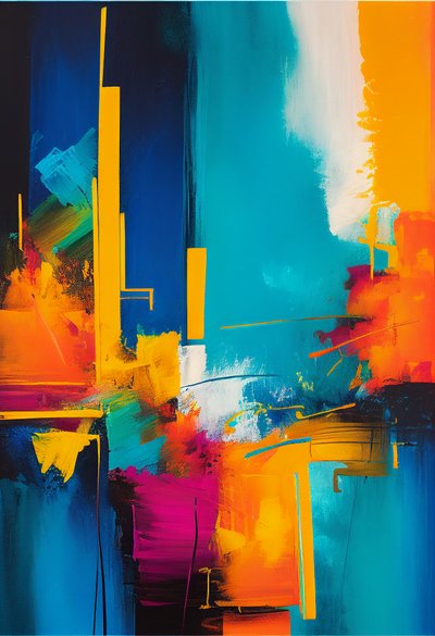 Abstracte compositie, levendige & warme kleur door F. Abderrahim
