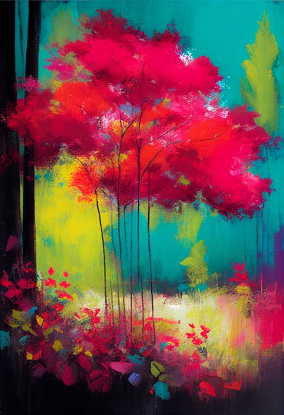 Abstracte tekening van bloeiende planten in roze door F. Abderrahim