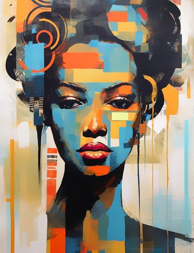 Abstract modern zwarte vrouw, abstract portret door F. Abderrahim