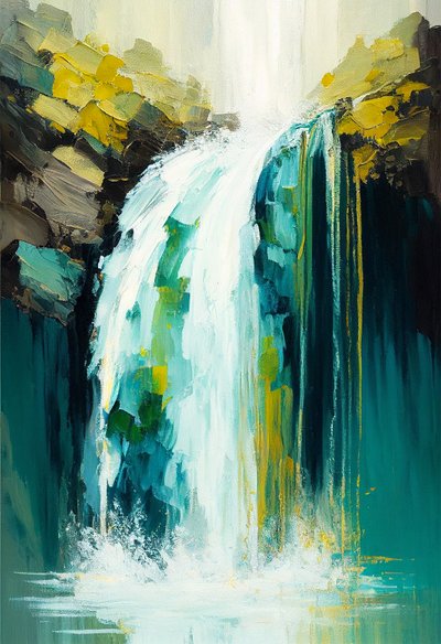 Abstracte natuur & landschap, waterval schilderij door F. Abderrahim