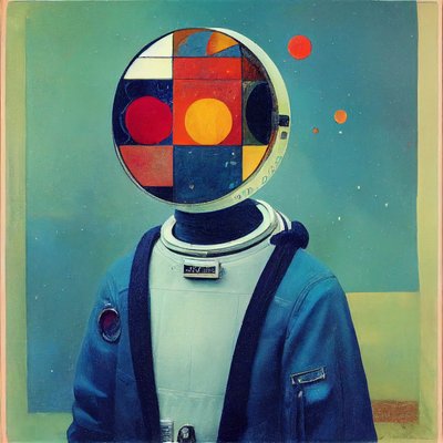 Abstract schilderij, Russische astronaut door F. Abderrahim