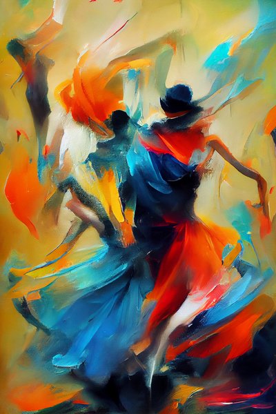 Abstract schilderij silhouet van dansende vrouw, Printbare digitale Kunst door F. Abderrahim