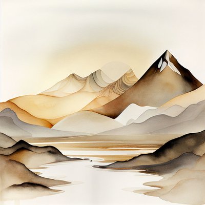 Abstract zacht natuurlijk landschap, acryl bergen door F. Abderrahim