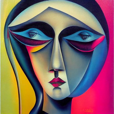 Abstract surrealisme graffiti, vrouwengezicht door F. Abderrahim