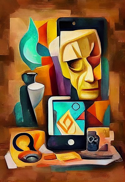 Abstract surrealistisch schilderij, geïnspireerd door Picasso door F. Abderrahim