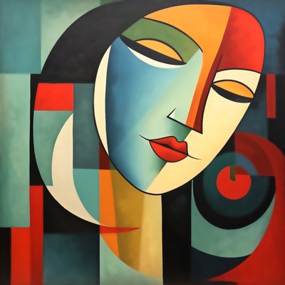 Abstracte vrouwengezicht kleuren, gesloten ogen door F. Abderrahim