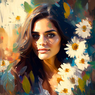 Portret van mooie Mexicaanse vrouw & zonnebloemen, Abstract digitale kunst door F. Abderrahim