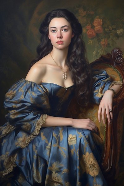Mooie dame, vintage portretschilderij door F. Abderrahim