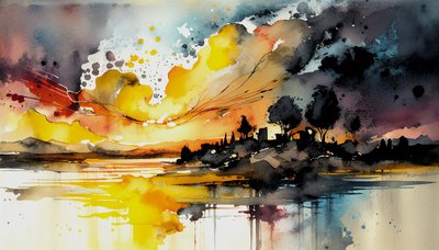 Landschap en natuur aquarel schilderij door F. Abderrahim