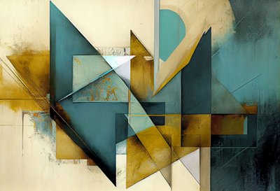 Mid century Modern canvas, abstracte kunstvormen door F. Abderrahim