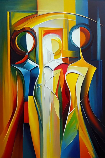 Moderne abstracte olieverfschilderij, Vrouw silhouet door F. Abderrahim