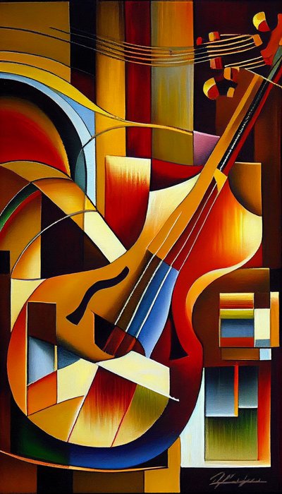 Muziekinstrument, abstract schilderij door F. Abderrahim