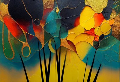 Mysterieuze Bos: Abstracte bomen in warme kleuren, Muurkunst | Canvasprints door F. Abderrahim