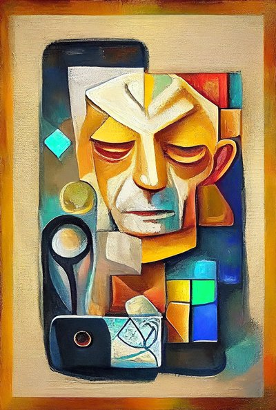 Geïnspireerd door Picasso, abstract surrealistisch schilderij door F. Abderrahim