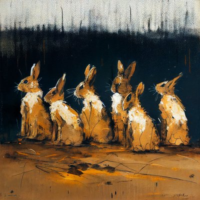 Konijnen schilderij met figuratieve stijl, muurkunstafdrukken door F. Abderrahim