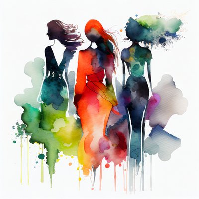 Aquarel mode meisje schilderij, Blauwe Mist & witte achtergrond door F. Abderrahim