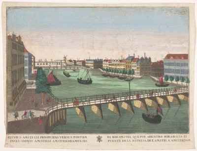 Gezicht op de Binnen-Amstel tussen de Blauwbrug en de Hogesluis te Amsterdam door familie Remondini (attributed to)