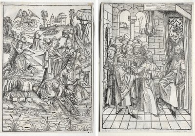Der Schatzbehalter: Mozes Gevonden door de Dochter van Farao (recto); Der Schatzbehalter: Christus voor Kajafas (verso) door firm of Christophe Philippe Oberkampf