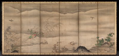 Vogels en Bloemen in een Landschap van de Vier Seizoenen door follower of Sesshū Tōyō