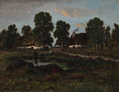 Huisjes bij Larchant door imitator of Théodore Rousseau
