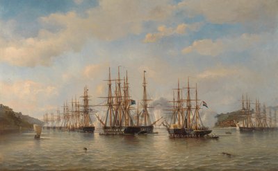 Nederlandse, Engelse, Franse en Amerikaanse eskaders in Japanse wateren tijdens de expeditie onder leiding van de Franse commandant Constant Jaurès, september 1864 door jonkheer Jacob Eduard van Heemskerck