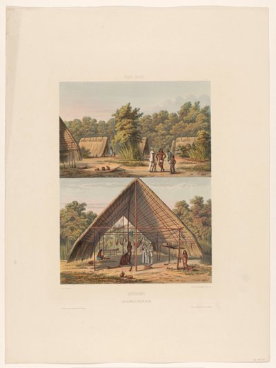 Kamp van Arowakken (Suriname. Een Arowakka indianenkamp) door jonkheer Jacob Eduard van Heemskerck