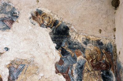 Engel en heilige, detail van fresco in kerk van Agios Georgios Apodoulou, Apodoulou, Kreta, Griekenland (foto) door Theodore Charles Ange Coquelin