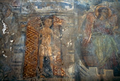 Engel, fresco in kerk van Plemeniana, Kreta, Griekenland door Theodore Charles Ange Coquelin
