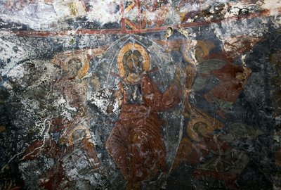 Christus met engelen en heilige, fresco in kerk van Panagia, Kitiros, Kreta, Griekenland (foto) door Theodore Charles Ange Coquelin