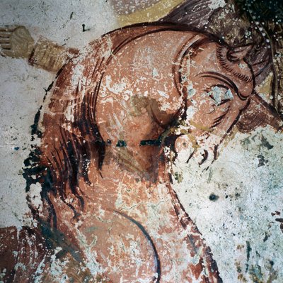 Paard, fresco in Byzantijnse kerk in Mournies, Kreta, Griekenland door Theodore Charles Ange Coquelin