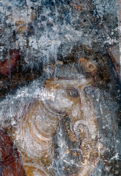 Paard, fresco in de kerk van Agia Paraskevi, Anisaraki, Kreta, Griekenland door Theodore Charles Ange Coquelin