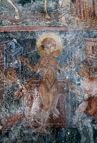 Martelaarschap van Christus, fresco in Byzantijnse kerk van St. George, Komitades, Kreta, Griekenland (foto) door Theodore Charles Ange Coquelin