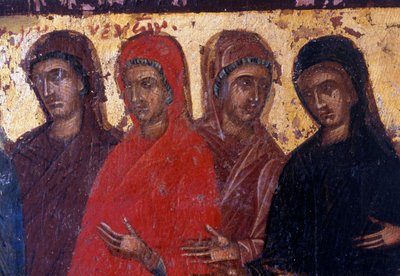 Vrome vrouwen, houten paneel in Byzantijnse kerk van Palea Roumata, Kreta, Griekenland door Theodore Charles Ange Coquelin