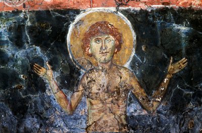 Christus, fresco in de Byzantijnse kerk van Agios Georgios Sfakiotis, Diavaide, Kreta, Griekenland door Unbekannt Unbekannt