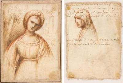 Dame in een landschap (recto); Buste-lengte profiel van een oude vrouw (verso) door possibly by Dosso Dossi