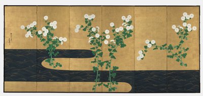 Chrysanten bij een stroom door possibly by Ogata Kōrin