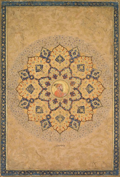 Shamsa (zonnestraal) met portret van Aurangzeb (1618-1707), uit het Keizerlijk Album (het Kevorkian Album) door probably by Bichitr